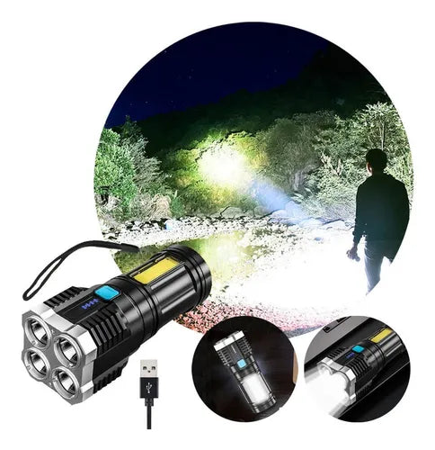 🔦 Linterna LED 4 Núcleos Recargable | Ultra Potente