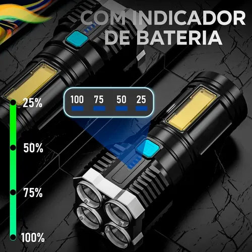 🔦 Linterna LED 4 Núcleos Recargable | Ultra Potente