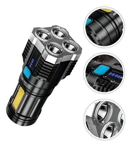 🔦 Linterna LED 4 Núcleos Recargable | Ultra Potente